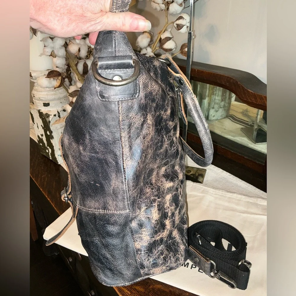 NWT Bed Stu Leather Big Fork Crossbody Tote Shoulder Bag Black Lux MSRP $365 - Picture 4 of 12